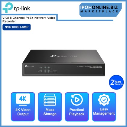 TP-Link VIGI NVR1008H-8MP 8 Channel PoE+ Network Video Recorder ONVIF IP CCTV with 113w PoE Budget